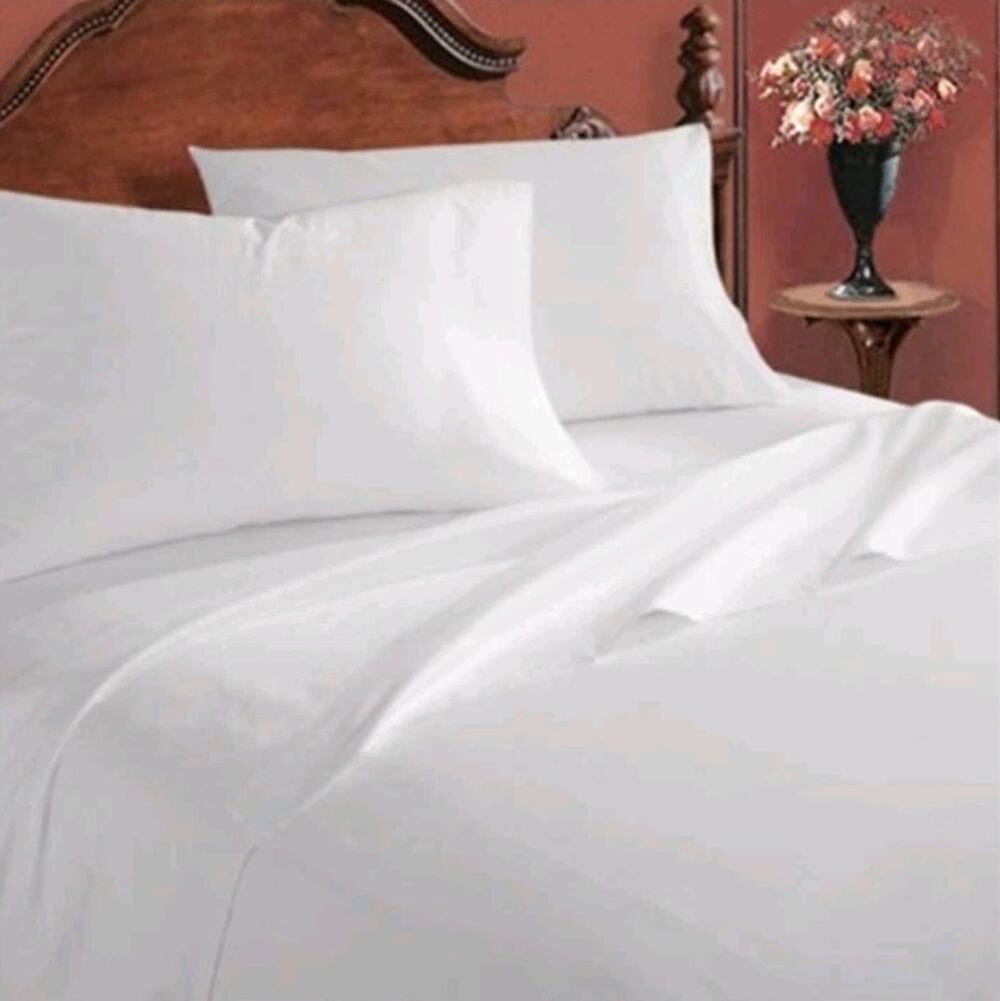 $265 Caravelle Sateen Cotton 400TC Luxury White Twin Sheet Set European Bedding